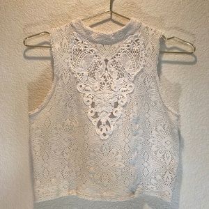 Free People Crochet Lace Keyhole Back Cropped Tank